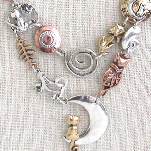 I Love My Cat To The Moon & Back Mixed Metal Artisan Etsy Charm Necklace NEW - Picture 5 of 6